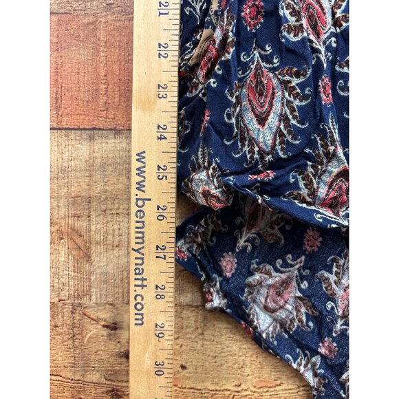 En Elly Womens Boho Tunic Dress M Blue Red Paisley Long Sleeve V-Neck - Picture 5 of 7